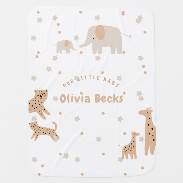 Pastel Beige Cute Illustrative Baby Shower Blanket (Front)