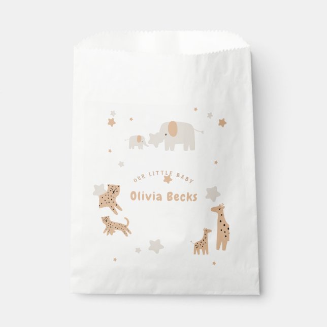 Pastel Beige Cute Illustrative Baby Shower Favor Bag (Front)