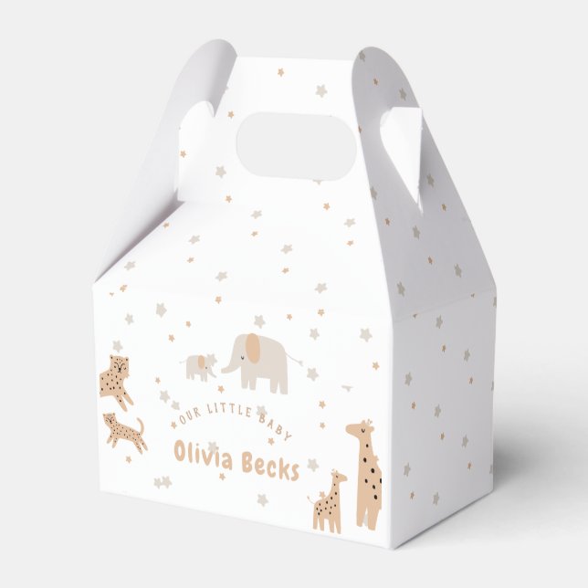 Pastel Beige Cute Illustrative Baby Shower Favor Boxes (Front Side)