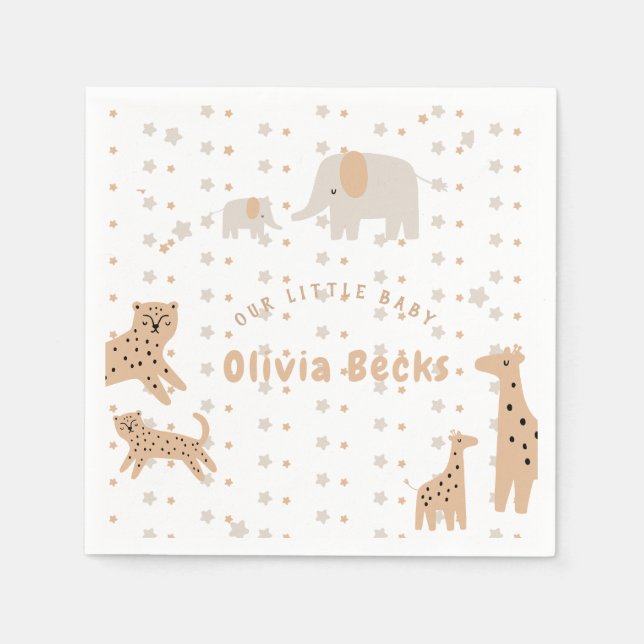 Pastel Beige Cute Illustrative Baby Shower Napkins (Front)