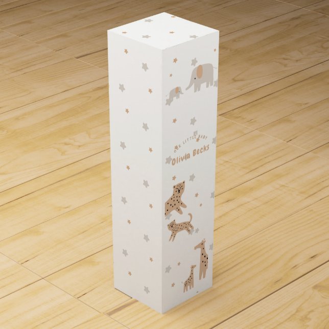Pastel Beige Cute Illustrative Baby Shower Wine Box (Front)