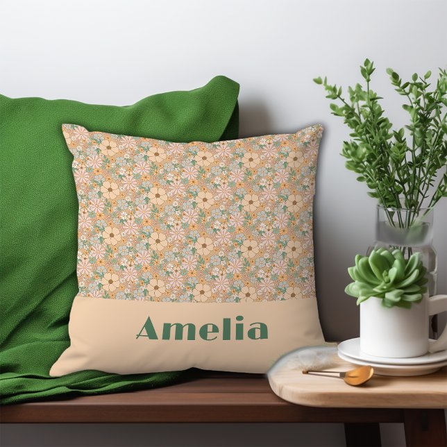 Pastel beige floral pattern name throw pillow (Creator Uploaded)