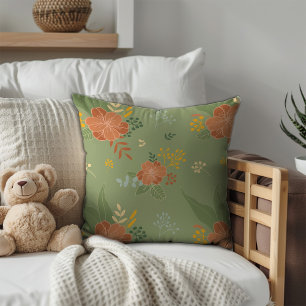 Pastel beige green mint floral pattern monogram throw pillow