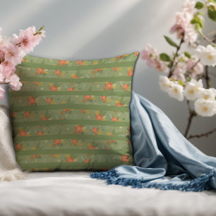 Pastel beige green mint floral stripe pattern throw pillow