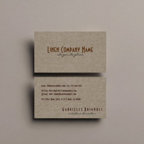 Pastel Beige Natural Linen Burlap Fabric Look Business Card Template