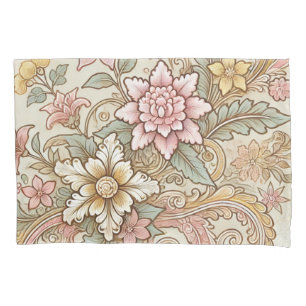Pastel Beige Pink Yellow Boho Indonesian Batik Pillow Case