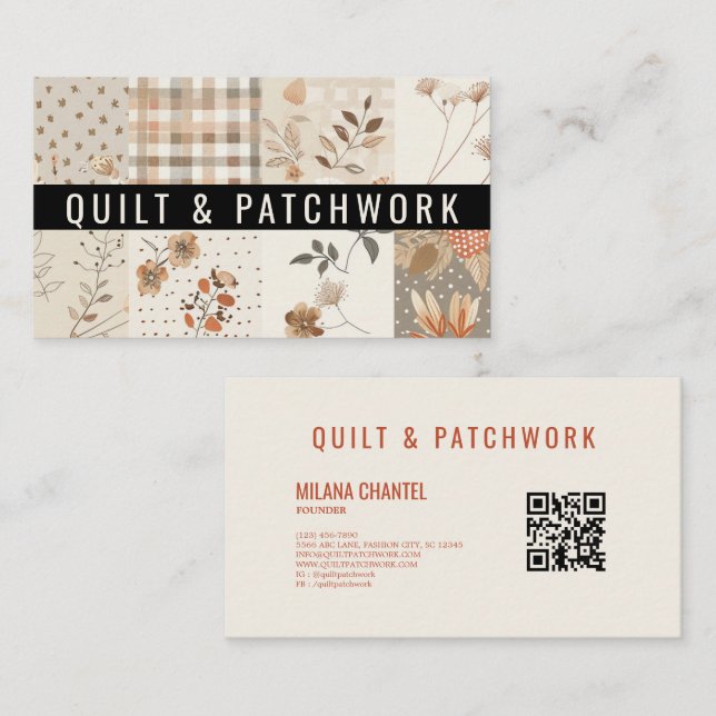 Pastel Beige Quilt Patchwork Handmade Clothing  Business Card (Front/Back)