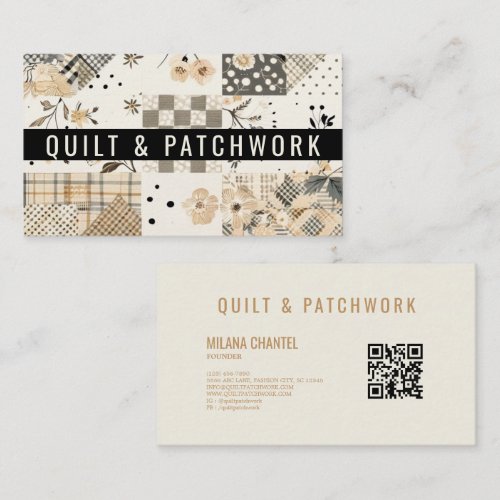 Pastel Beige Quilt Patchwork Handmade Clothing Business Card