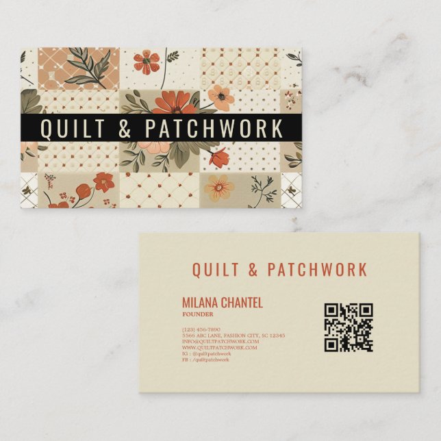 Pastel Beige Quilt Patchwork Handmade Clothing  Business Card (Front/Back)