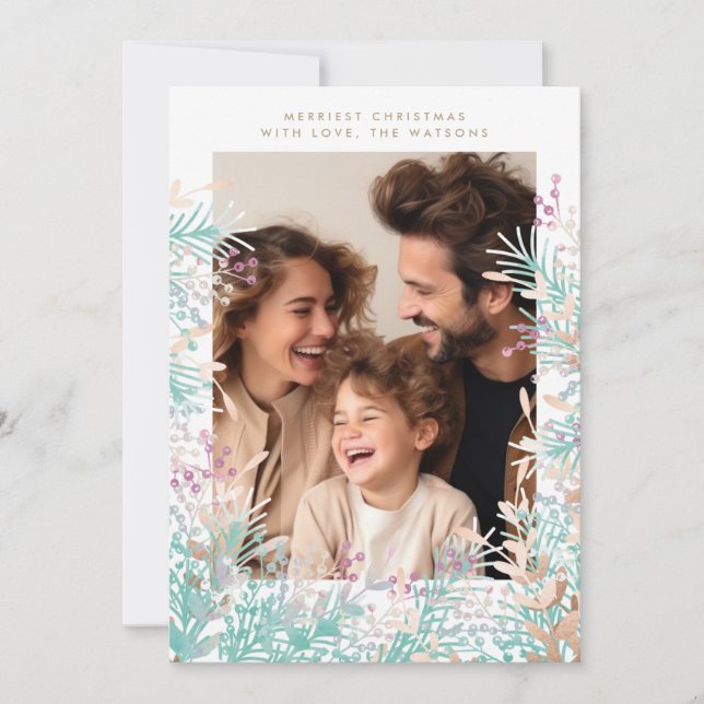 Pastel Berries Frame Christmas Holiday Photo Card (Front)