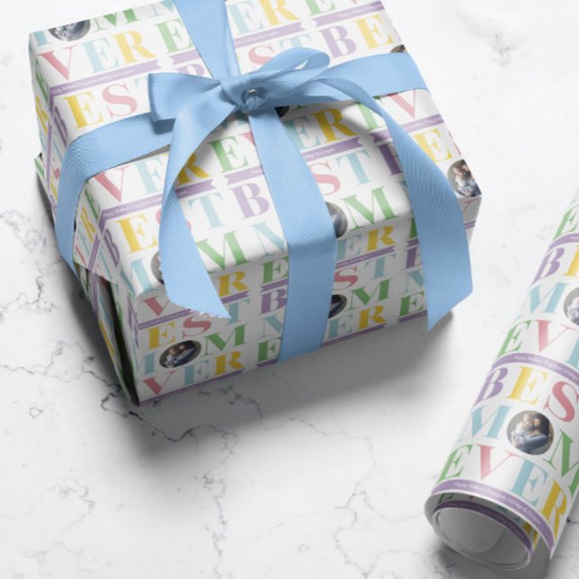 Pastel Best Mom Ever Photo Wrapping Paper (Creator Uploaded)
