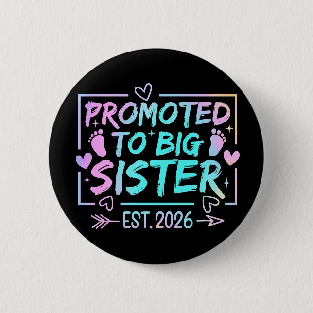 Pastel Big Sister 2026 Unique Pregnancy Reveal Button (Front)