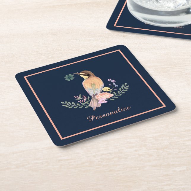 Pastel bird  square paper coaster (Angled)