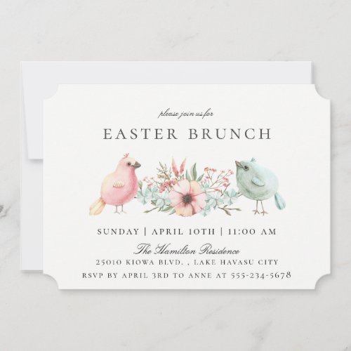 Pastel Birds Floral Easter Brunch Invitation