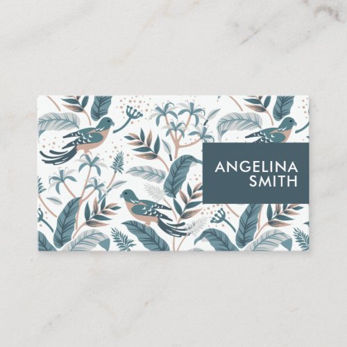 Pastel birds tropical floral pattern minimalist business card