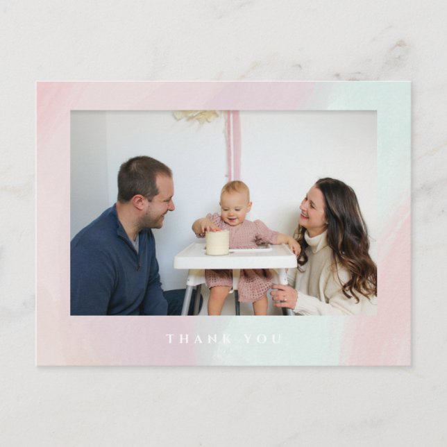 Pastel Birthday Thank You Photo Postcard (Front)