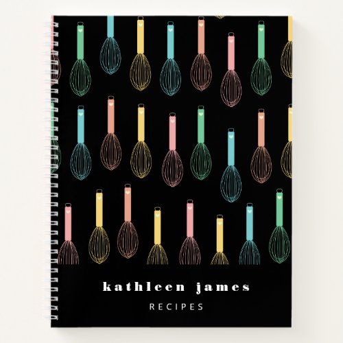 Pastel Black Balloon Whisks Recipe Notebook