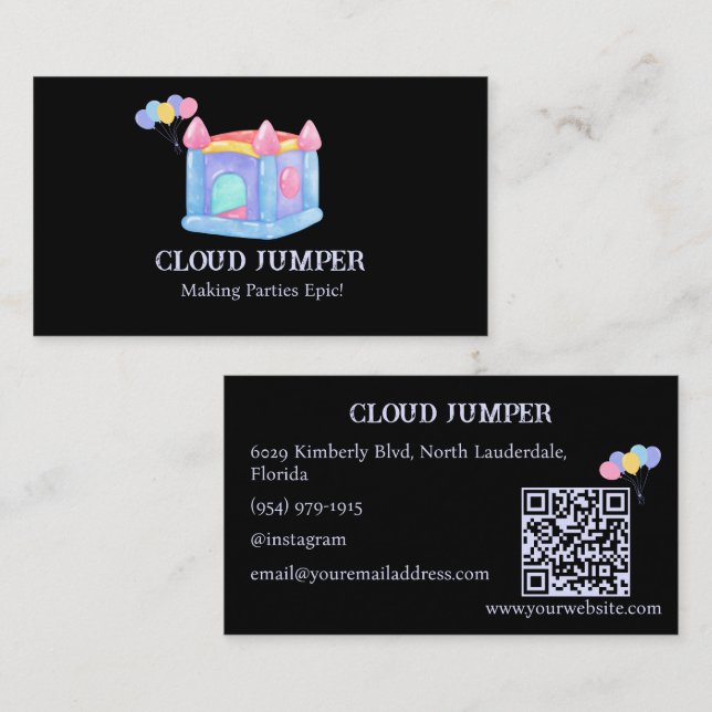 Pastel Black Bounce House Rentals QR Code Business Card (Front/Back)