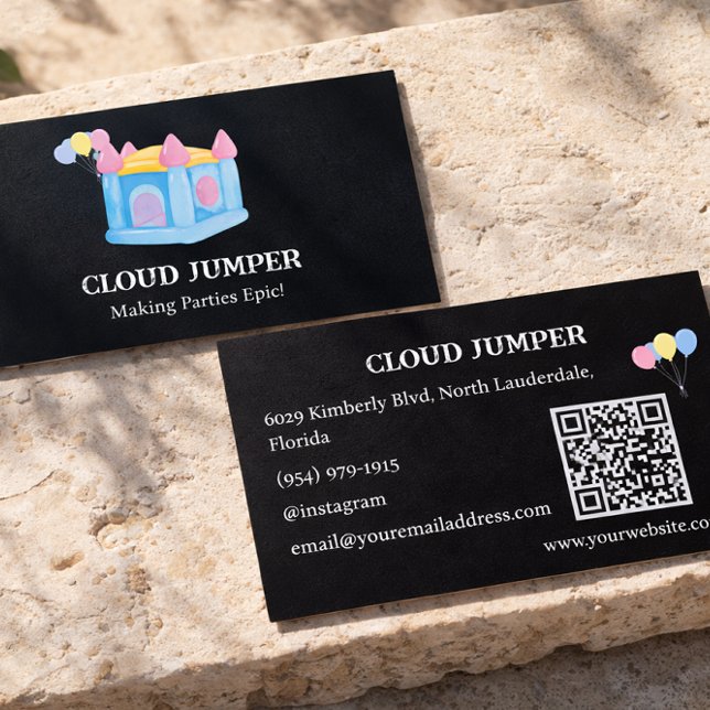 Pastel Black Bounce House Rentals QR Code Business Card (Creator Uploaded)
