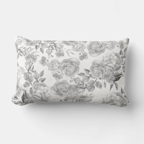 Pastel black gray elegant country roses flowers lumbar pillow