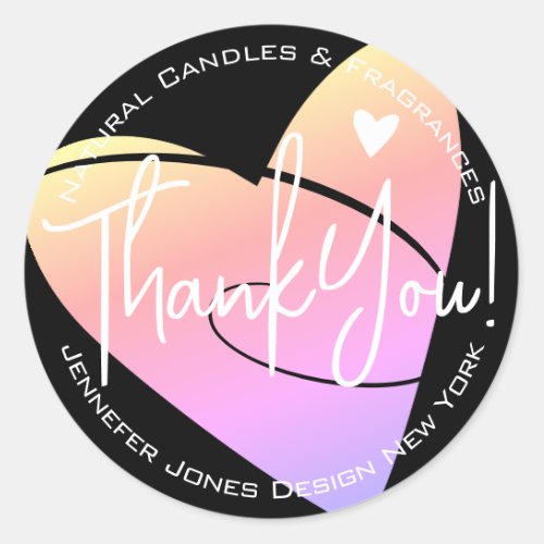 Pastel Black Heart Calligraphy Thank You Label 