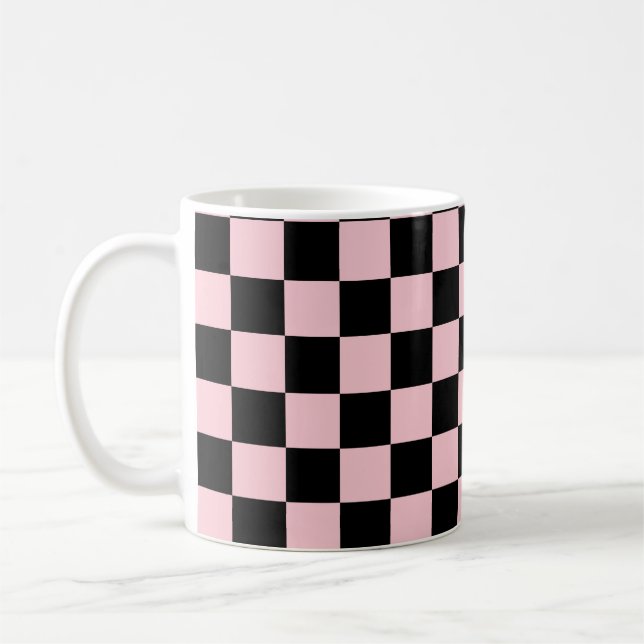 Pastel Black Pink Checks Checkerboard Pattern   Coffee Mug (Left)