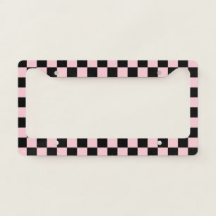 Pastel Black Pink Checks Checkerboard Pattern   License Plate Frame