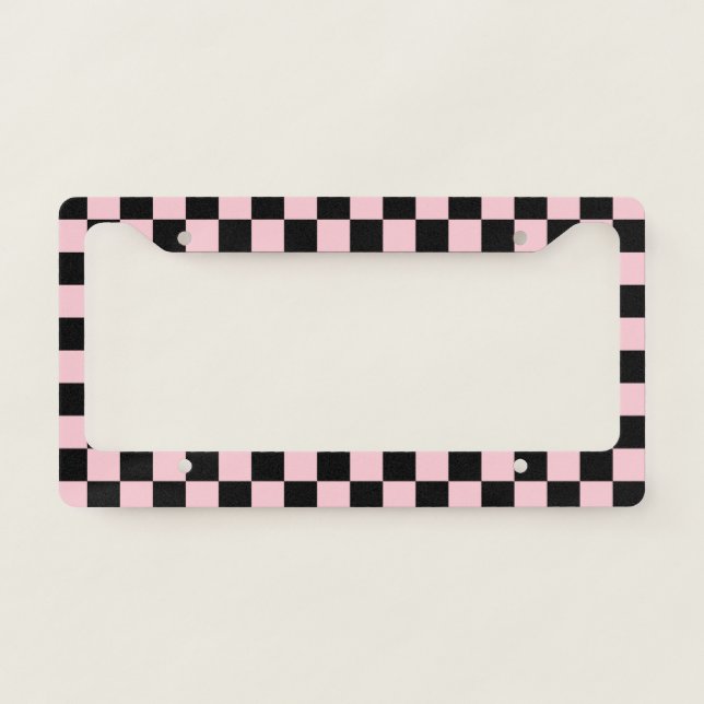 Pastel Black Pink Checks Checkerboard Pattern   License Plate Frame (Front)