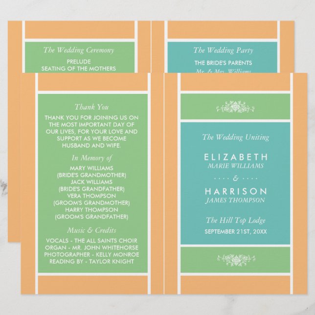 Pastel Block - Tropical Colors Wedding Programme (Front/Back)