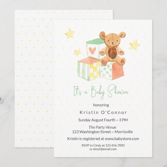 Pastel Blocks, Bear Gender Neutral Baby Shower Invitation (Front/Back)