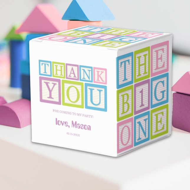 Pastel Blocks The Big One Thank You Favor Boxes (Creator Uploaded)