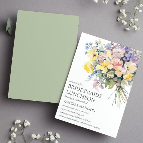 Pastel Bloom Bouquet Bridesmaids Luncheon Wedding Invitation