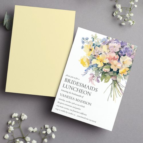 Pastel Bloom Bouquet Bridesmaids Luncheon Wedding Invitation