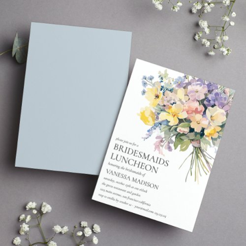 Pastel Bloom Bouquet Bridesmaids Luncheon Wedding Invitation