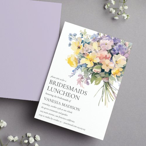 Pastel Bloom Bouquet Bridesmaids Luncheon Wedding Invitation