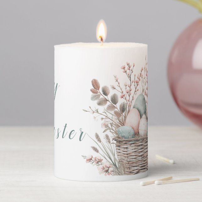 Pastel Bloom Easter Basket Brunch Pillar Candle (In Situ)
