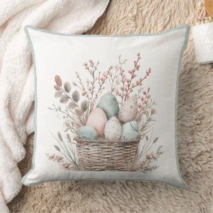 Pastel Bloom Easter Basket Brunch Throw Pillow