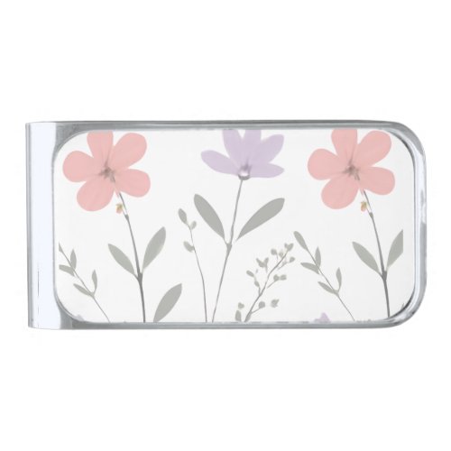 Pastel Bloom Floral for Teen Girls Silver Finish Money Clip