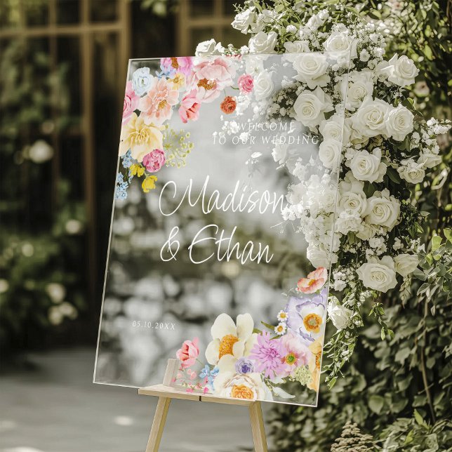 Pastel Bloom Floral Wedding Welcome Acrylic Sign (Creator Uploaded)