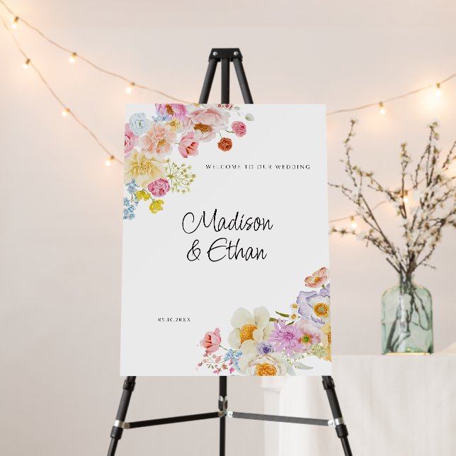 Pastel Bloom Floral Wedding Welcome Foam Board (In Situ (Stand))