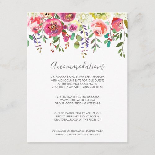 Pastel Blooms Fantasy Floral Wedding Accommodation Enclosure Card