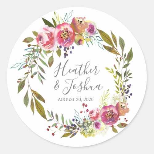 Pastel Blooms Fantasy Floral Wedding Classic Round Sticker