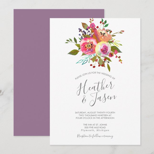Pastel Blooms Fantasy Floral Wedding Invitation (Front/Back)
