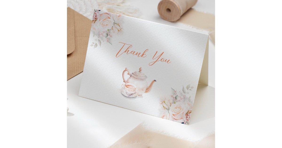 Pastel Blooms Tea Party Bridal Shower Thank You Card | Zazzle