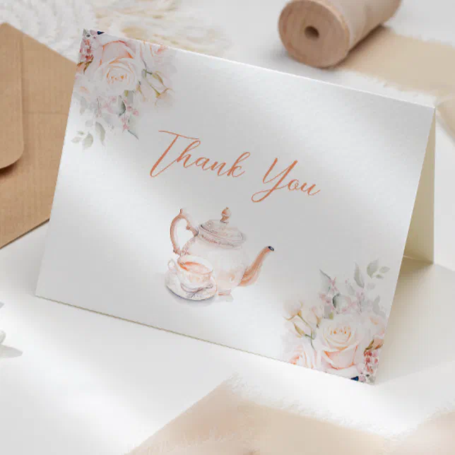 Pastel Blooms Tea Party Bridal Shower Thank You Card | Zazzle