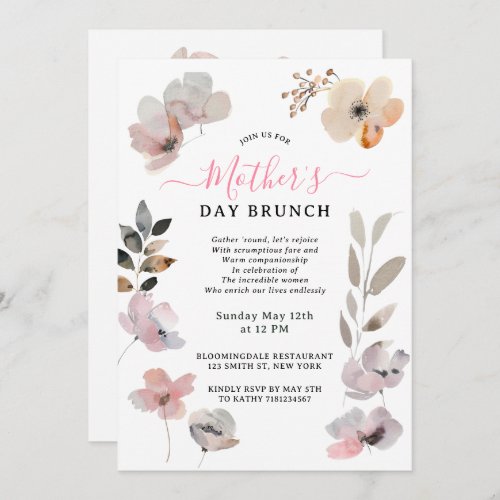 Pastel Blooms Watercolor Botanical Mothers Day Invitation