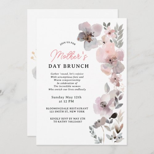 Pastel Blooms Watercolor Botanical Mothers Day Invitation