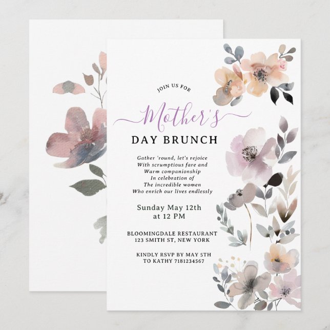 Pastel Blooms Watercolor Floral Mother's Day Invitation (Front/Back)
