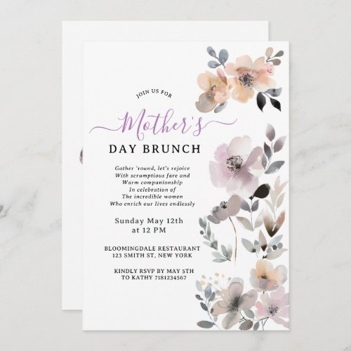 Pastel Blooms Watercolor Floral Mothers Day Invitation