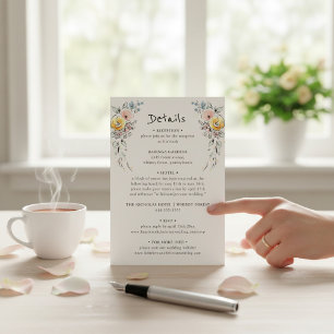 Pastel Blossom Botanical Wedding Details Card